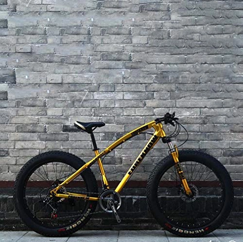 Fat Tire Mountainbike : AISHFP Fat Tire Mountain Bike Herren, Beach Bike, Doppelscheibenbremse Cruiser Bikes, 4.0 breite Räder, Erwachsene 24 Zoll Schnee Fahrrad, Gold, 24 Speed