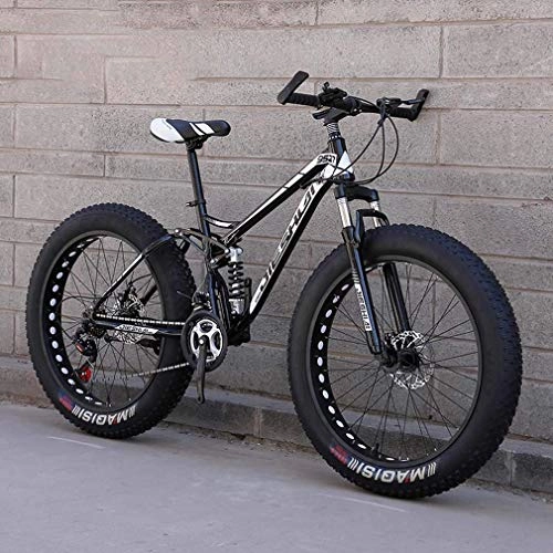 Fat Tire Mountainbike : Alqn Adult Fat Tire Mountainbike, Offroad-Snowbike, Double Disc Brake Cruiser Bikes, Strandrad 24 Zoll Rder, A, 7 Geschwindigkeit