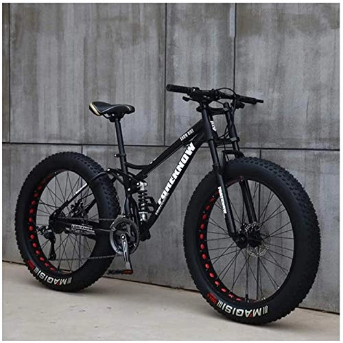 Fat Tire Mountainbike : Aoyo Mountain Bikes, 26-Zoll-Fat Tire Hardtail Mountainbike, Doppelaufhebung Rahmen und Federgabel Gelände Mountainbike, 21 Geschwindigkeit (Color : 21 Speed, Size : Black Spoke)