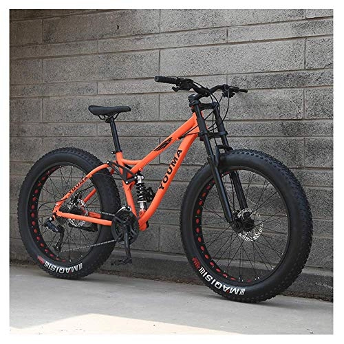Fat Tire Mountainbike : BCX 26 Zoll Mountainbikes, Adult Boys Girls Fat Tire Mountain Trail Bike, Doppelscheibenbremsrad, Rahmen aus kohlenstoffhaltigem Stahl, Anti-Rutsch-Bikes, Blau, 24-Gang, Orange, 27 Geschwindigkeit