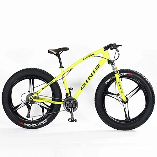 Fat Tire Mountainbike : CWZY Teenager-Mountainbike, 21 Gänge, 24 Zoll (61 cm), kohlenstoffreicher Stahlrahmen, Hardtail-Mountainbike mit Doppelscheibenbremse, gelb, 5 Speichen, gelb, 3 Spoke