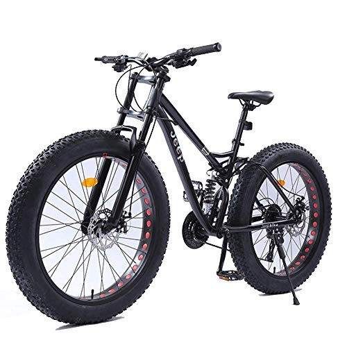 Fat Tire Mountainbike : Cxmm 26 Zoll Damen Mountainbikes, Doppelscheibenbremse Fat Tire Mountain Trail Bike, Hardtail Mountainbike, verstellbares Sitzrad, Rahmen aus kohlenstoffhaltigem Stahl, schwarz, 24-Gang