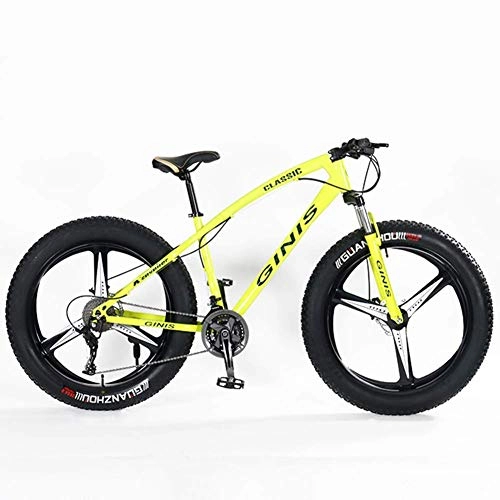 Fat Tire Mountainbike : Cxmm Teens Mountainbikes, 21-Gang 24-Zoll-Fat Tire-Fahrrad, Hardtail-Mountainbike mit hohem Kohlenstoffstahlrahmen und Doppelscheibenbremse, Gelb, Speiche, Gelb, 3 Speichen