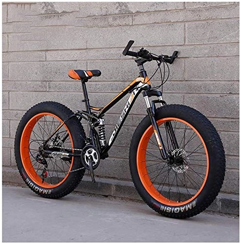 Fat Tire Mountainbike : Erwachsene Mountain Bikes, Fat Tire Doppelscheibenbremse Hardtail Mountainbike, Big Wheels Fahrrad, High-Carbon Stahlrahmen (Color : Orange, Size : 26 Inch 24 Speed)