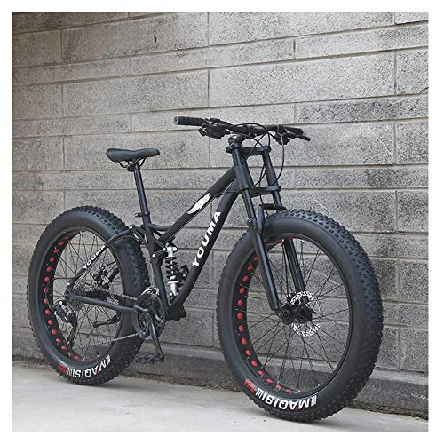 Fat Tire Mountainbike : FANG 26 Zoll Mountainbike, Erwachsenen Jugend Hardtail MTB, Rahmen aus Kohlenstoffstahl, Großer Reifen Vollfederung Mountain Bike, Schwarz, 21 Speed