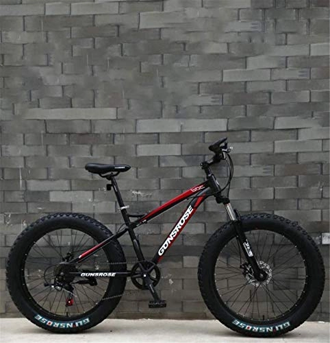 Fat Tire Mountainbike : GMZTT Unisex-Fahrrad. Fat Tire Erwachsene Mountain Bicycle, Doppelscheibenbremse / High-Carbon Stahlrahmen-Kreuzer-Fahrrder, Strand Snowmobile Fahrrad, 26 Zoll-Rder (Color : Red, Size : 27 Speed)