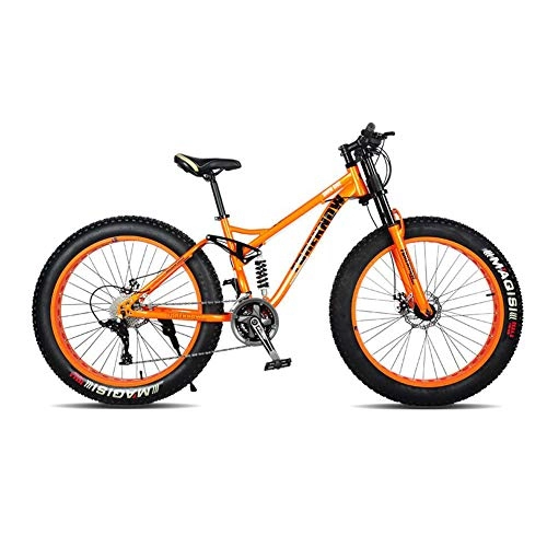 Fat Tire Mountainbike : Hmcozy 24" 26" Mountain Fahrrad, 24-Gang Mountainbike mit Scheibenbremse, Stahlrahmen, Orange, 24in