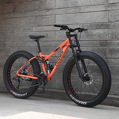Fat Tire Mountainbike : HongLianRiven BMX Mnner Mountain Bikes, 26inch Fat Tire Hardtail Snowmobile, Doppelaufhebung Rahmen und Federgabel Gelnde Berg Fahrraderwachsene 6-24 (Color : Orange, Size : 24Speed)