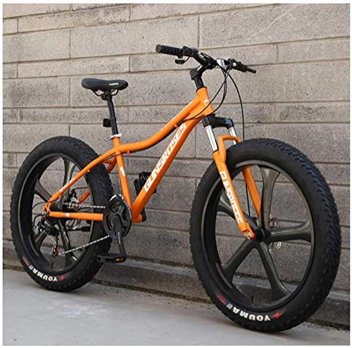 Fat Tire Mountainbike : HongTeng 26-Zoll-Mountainbikes, High-Carbon Stahl Hardtail Mountainbike, Fat Tire All Terrain Mountain Bike, Frauen-Männer Anti-Rutsch-Bikes (Color : Yellow, Size : 27 Speed 5 Spoke)