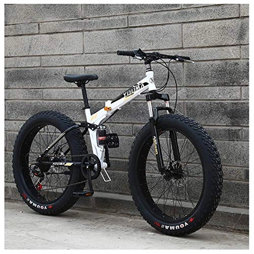 Fat Tire Mountainbike : KaiKai Mountain Bikes, Erwachsene 24-Zoll-Fahrrad, Doppel-Suspension Fat Tire Mountain Trail Bike, 7-21-24-27-Speed-Anti-Rutsch-Bikes, High-Carbon Stahl Fahrrad, F Spokes, 7-Gang