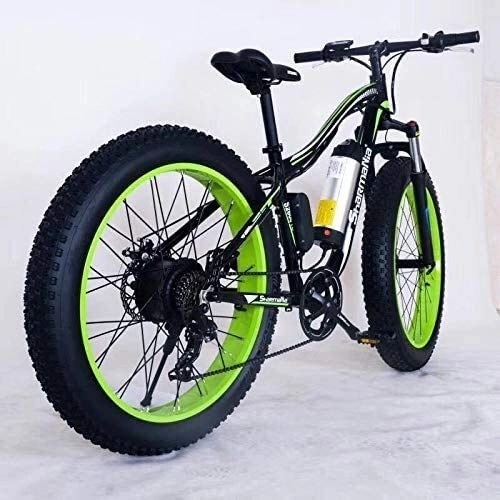 Fat Tire Mountainbike : Lincjly 2020 Verbesserte 26inch Fat Tire elektrisches Fahrrad 48V 10.4 Schnee E-Bike 21Speed Beach Cruiser E-Bike-Lithium-Batterie Hydraulische Scheibenbremsen, Reisen Freie (Color : Green)
