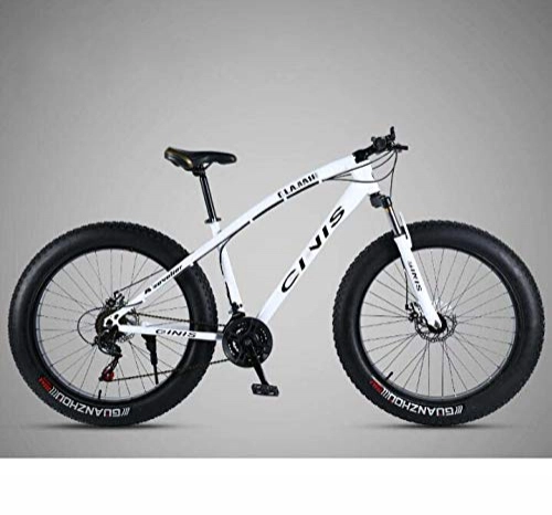 Fat Tire Mountainbike : LJLYL 26-Zoll-Fahrrad-Mountainbike-Hardtail für Herren, Fat Tire MTB-Bikes, Rahmen aus kohlenstoffhaltigem Stahl, stoßdämpfende Vorderradgabel und Doppelscheibenbremse, Weiß, 21 Speed