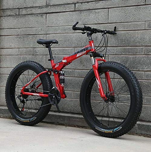 Fat Tire Mountainbike : LJLYL Fat Tire Bike für Männer, Frauen, faltbares Mountainbike-Fahrrad, Rahmen aus Kohlenstoffstahl, Hardtail-Doppelaufhängungsrahmen, Doppelscheibenbremse, B, 24 inch 21 Speed