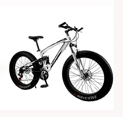 Fat Tire Mountainbike : LJLYL Fat Tire Mountainbike Fahrrad für Männer Frauen, mit Vollfederung MBT Bikes Leichter Rahmen aus Kohlenstoffstahl und Doppelscheibenbremse, D, 24 inch 21 Speed