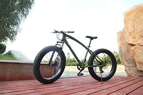 Fat Tire Mountainbike : LJLYL Hardtail-Mountainbikes, Doppelscheibenbremse Fat Tire Cruiser Bike, Stahlrahmen mit hohem Kohlenstoffgehalt, verstellbares Sitzrad, Grün, 24 inch 27 Speed