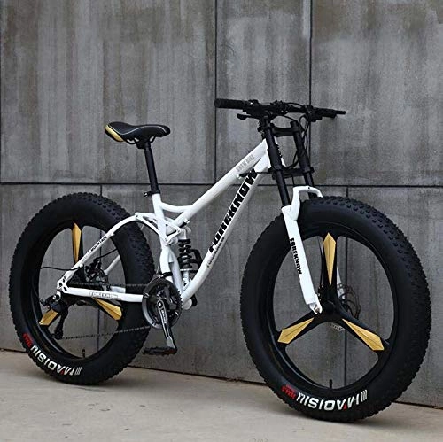 Fat Tire Mountainbike : LJLYL Mountainbike für Herren und Damen, Rahmen aus Kohlenstoffstahl, mechanische Scheibenbremse, 26-Zoll-Aluminiumlegierungsräder, Weiß, 21 Speed