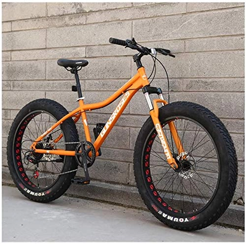 Fat Tire Mountainbike : LYQZ Robust 26-Zoll-Mountainbikes, High-Carbon Stahl Hardtail Mountainbike, Fat Tire All Terrain Mountain Bike, Frauen-Männer Anti-Rutsch-Bikes (Color : Yellow, Size : 27 Speed)