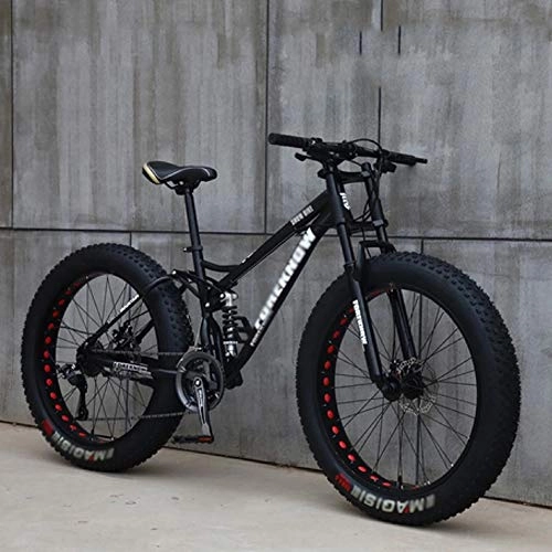 Fat Tire Mountainbike : NXX 24-Zoll-Mountainbikes für Herren, Hardtail-Mountainbike aus Kohlenstoffstahl, Mountainbike mit Verstellbarer Vorderradfederung, 21-Gang, Schwarz