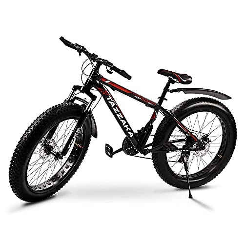 Fat Tire Mountainbike : Tazzaka Mountainbike Fahrrad, 26 Zoll, mit 26 * 4.0 Reifen, Erwachsene, Fat-Tyre-Mountain-Trail-Bike, 21-Gang-Fahrrad, Rahmen aus Karbonstahl Rot (Rot)