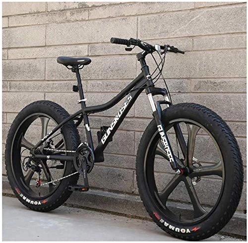 Fat Tire Mountainbike : TongN 26-Zoll-Mountainbikes, High-Carbon Stahl Hardtail Mountainbike, Fat Tire All Terrain Mountain Bike, Frauen-Mnner Anti-Rutsch-Bikes (Color : Black, Size : 21 Speed 5 Spoke)