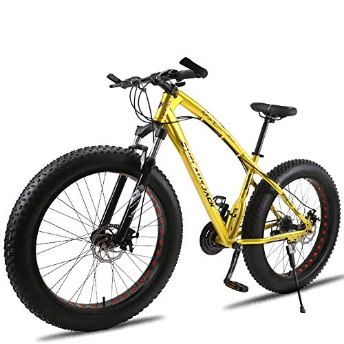 Fat Tire Mountainbike : Unbekannt Mountainbike, 26-Zoll-Fat Tire Straßen-Fahrrad Schnee Bike Beach Bike High-Carbon Stahlrahmen, mit Scheibenbremsen und Federgabeln, Gold, 21Speed
