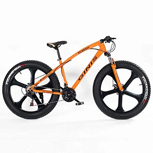 Fat Tire Mountainbike : WJSW Teens Mountainbikes, 21-Gang 24-Zoll-Fat-Tire-Fahrrad, Hardtail-Mountainbike mit hohem Kohlenstoffrahmen und Doppelscheibenbremse, orange, 5 Speichen