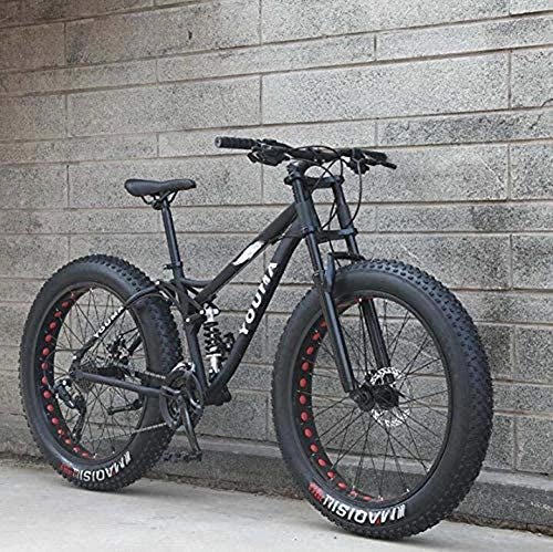 Fat Tire Mountainbike : XHJZ Mountain Bikes Dual-Fully fr Erwachsene, High Carbon Stahl Weicher Heckrahmen, Verzgerung Frhling Federgabel, mechanische Scheibenbremse, 26-Zoll-Rad, Schwarz, 21 Speed
