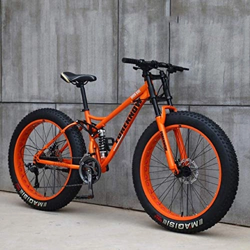 Fat Tire Mountainbike : YYF Mountain Bikes, 24-Zoll-Fat Tire Hardtail Mountainbike, Doppelaufhebung Rahmen und Federgabel Gelände Mountainbike, 24 Geschwindigkeit, OrangeSpoke (Color : A)