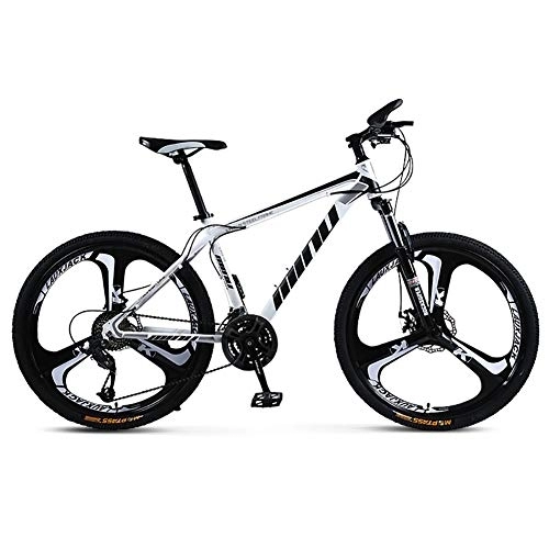 Mountainbike : 26 Zoll Mountainbike, Doppel Scheibenbremse, 3 Cutters Rad, Verdickt Carbon Stahlrahmen, Hoch-Carbon Stahl Hardtail MTB Weiß / schwarz 26", 21 Gang