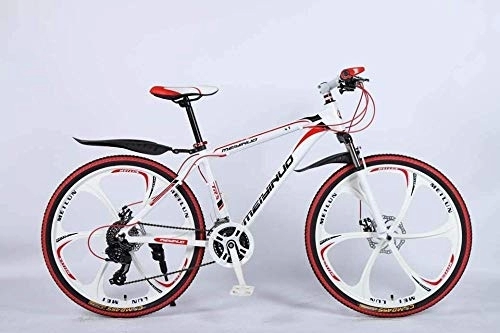 Mountainbike : 26In 21-Gang Mountainbike für Erwachsene Leichte Aluminiumlegierung Vollrahmen Vorderradfederung Herren Fahrrad Scheibenbremse-rot_B.