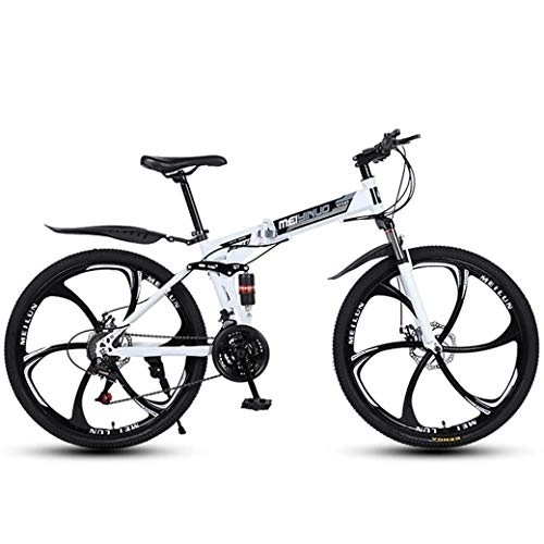 Mountainbike : AZYQ 26In 24-Gang-Mountainbike für Erwachsene, leichter Aluminium-Vollfederungsrahmen, Federgabel, Scheibenbremse, Weiß, D.