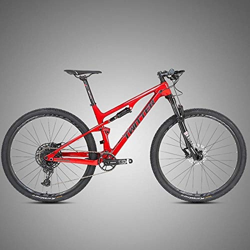 Mountainbike : BicycleCarbon Fiber Soft Tail Mountainbike Doppel-Stoßdämpfer All-Terrain-Fahrrad Adult Racing Carbon-Bike Rennrad Carbon-SX-12_Speed_Red_29_Inches_x15.5-In