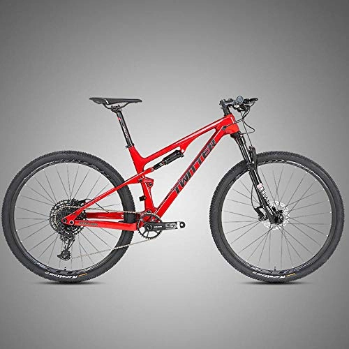 Mountainbike : BicycleCarbon Fiber Soft Tail Mountainbike Double Shock Absorber All-Terrain-Fahrrad Adult Racing Carbon-Bike Rennrad Carbon-SX-12_Speed_Red_29_Inches_x17.5-In