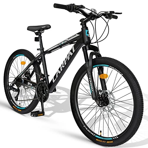 Mountainbike : Carpat Sport 24 Zoll Aluminium Mountainbike Shimano 21 Gang-Schaltung, Doppelscheibenbremsen, geeignet für Erwachsene, Alu MTB- Grau