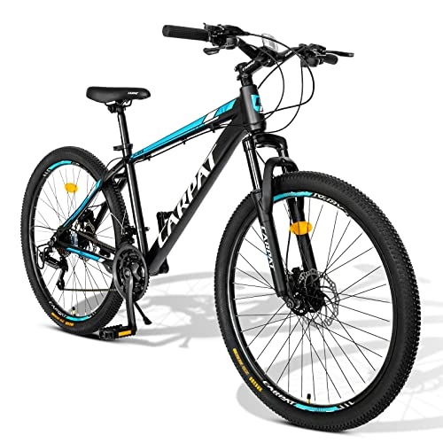 Mountainbike : Carpat Sport 27.5 Zoll Aluminium Mountainbike | Shimano 24 Gang-Schaltung, Scheibenbremse, Fahrrad geeignet für Erwachsene, Alu MTB, Männer und Frauen- Schwarz Blau