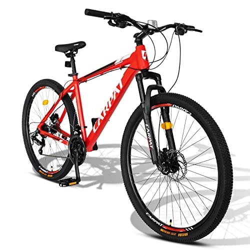 Mountainbike : CARPAT SPORT 29 Zoll Aluminium Mountainbike 21 Gang-Schaltung, Doppelscheibenbremsen, Fahrrad geeignet für Erwachsene, Alu MTB- Rot Weiß