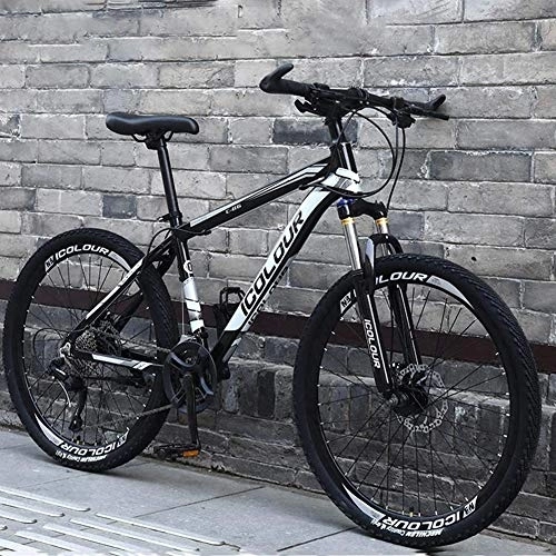 Mountainbike : DULPLAY 26 Zoll 27 Geschwindigkeit MTB Für Erwachsene, Suspension Gabel, Leicht Aluminium Vollsperrung Rahmen, Scheibenbremse Schwarz-Weiss 26", 27-Gang