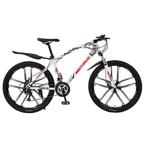 Mountainbike : DULPLAY Dual-scheiben-Bremse Stoßdämpfung Front-aufhängung, Männer's Und Frauen's Umschalten Mountainbike, MTB Bike White 10 Spoke 26", 21-Gang