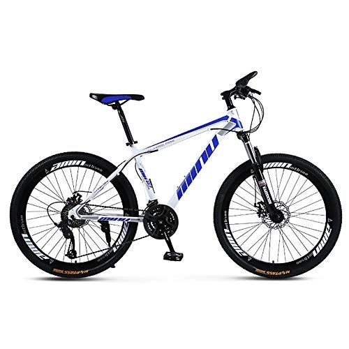 Mountainbike : DULPLAY Leicht Dual-scheiben-Bremse Mountainbike, Hoch-kohlenstoffstahl Fahrrad Mit Front-aufhängung, Erwachsene MTB Weiß Und Blau 26", 21-Gang
