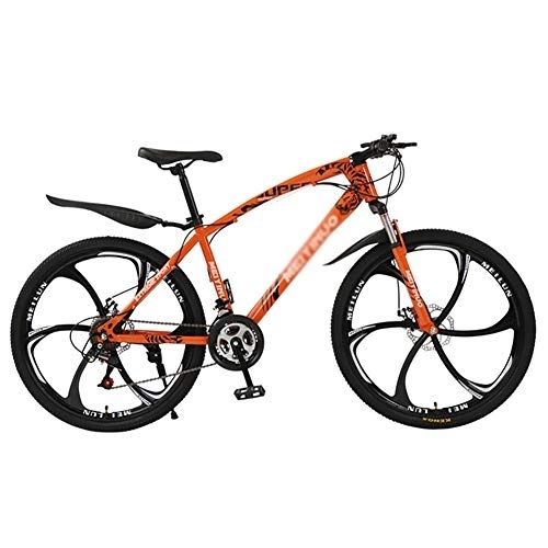 Mountainbike : DULPLAY Mountainbike, Verstellbarer Sitz Lenker, Männer Frauen Erwachsene All Terrain Fahrrad, Dual-scheiben-Bremse Hardtail MTB Orange 6 Spoke 26", 27-Gang