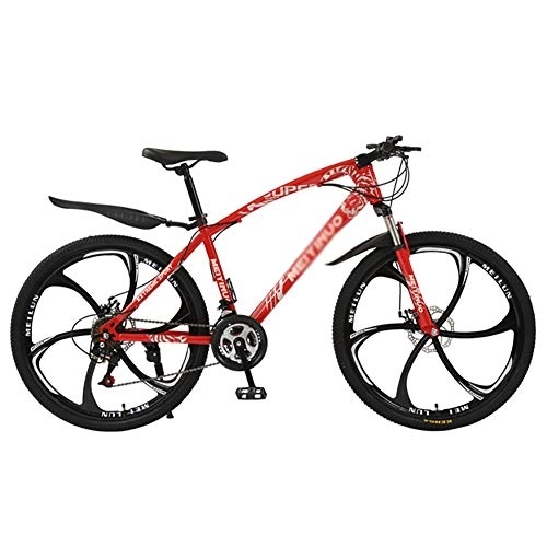 Mountainbike : DULPLAY Verstellbarer Sitz Lenker, Mountainbike, Dual-scheiben-Bremse Hardtail MTB, Männer Frauen Erwachsene All Terrain Fahrrad Red 6 Spoke 26", 24-Gang