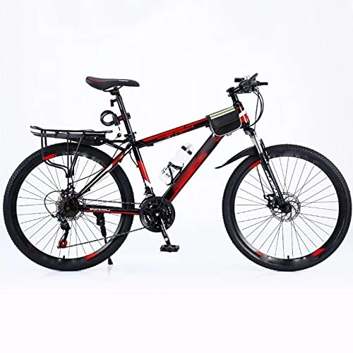 Mountainbike : FAXIOAWA 24 27-Gang-Fahrradrahmen, vollgefedertes Mountainbike, 26-Zoll-Fahrrad mit doppelter Stoßdämpfung, mechanischer Scheibenbremsrahmen (rot 27-Gang)