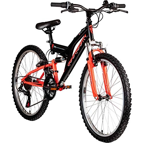 Mountainbike : Galano Jugendfahrrad MTB 24 Zoll Fully Assassin Jugendlrad Full Suspension ab 8 Jahre (schwarz / rot, 37 cm)