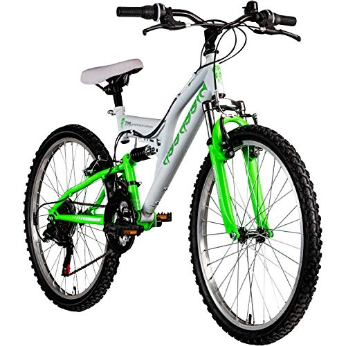 Mountainbike : Galano Jugendfahrrad MTB 24 Zoll Fully Assassin Jugendlrad Full Suspension ab 8 Jahre (weiß / grün, 37 cm)