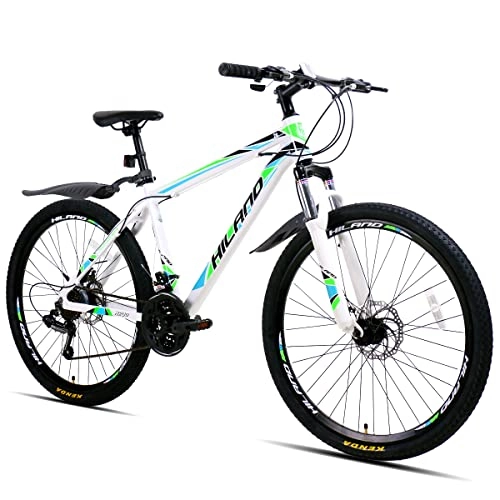 Mountainbike : Hiland Mountainbike MTB 26 Zoll mit 17-Zoll-Aluminiumrahmen Scheibenbremse Federgabel Speichenräder Jugendliche Fahrad Herr Damen Einteiliges Fahrradrad weiß