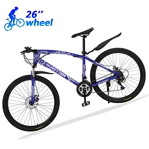 Mountainbike : KaiKai M-TOP Erwachsene Mountain Bike 26 Zoll, 24-Gang hoch Carbon Steel Trail Fahrräder, Vorderradfederung, Doppel hydraulische Scheibenbremse, Orange, 3 Speichen (Color : Blue, Size : 40 Spokes)