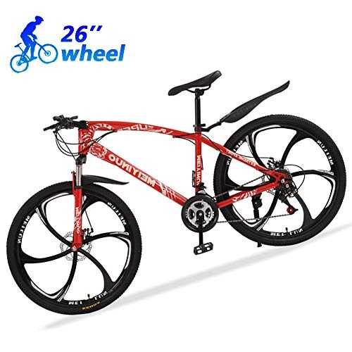 Mountainbike : KaiKai M-TOP Erwachsene Mountain Bike 26 Zoll, 24-Gang hoch Carbon Steel Trail Fahrräder, Vorderradfederung, Doppel hydraulische Scheibenbremse, Orange, 3 Speichen (Color : Red, Size : 6 Spokes)