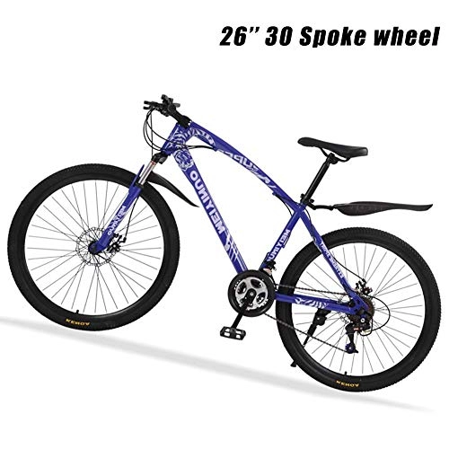 Mountainbike : KaiKai Mens Hybrid Bike Hardtail Mountain Bikes 26" MTB 27 Speed-High-Carbon Stahl Gravel Road Fahrräder Doppelscheibenbremse Federgabel, Weiß, 40 Speichen (Color : Blue, Size : 30 Spokes)