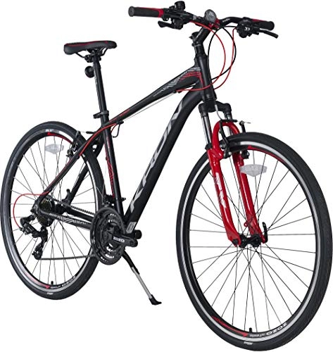 Mountainbike : KRON TX-100 Aluminium Mountainbike 28 Zoll | 21 Gang Shimano Kettenschaltung mit V-Bremse | 18 Zoll Rahmen MTB Erwachsenen- und Jugendfahrrad | Schwarz Rot