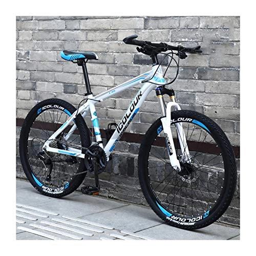 Mountainbike : LHQ-HQ Mountainbike 26 Zoll Aluminium Lightweight 24Speed, Speichenrad, Für Erwachsene, Frauen, Jugendliche, Blue and White